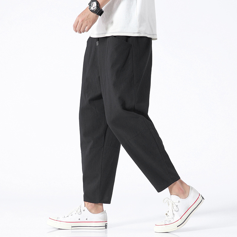 Loose Cotton Linen Cropped Harem Pants Casual - Image 2