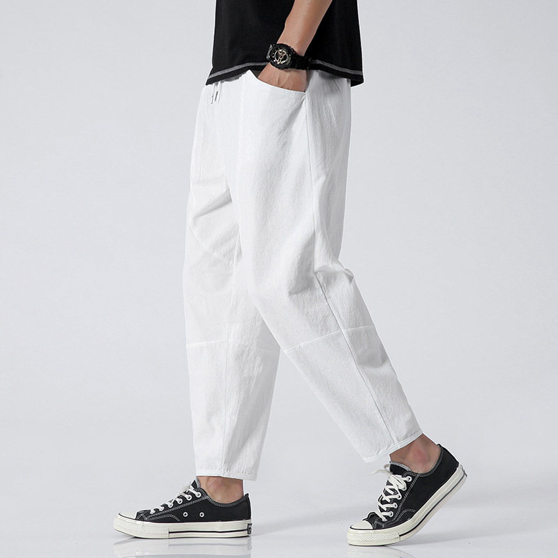Loose Cotton Linen Cropped Harem Pants Casual - Image 3