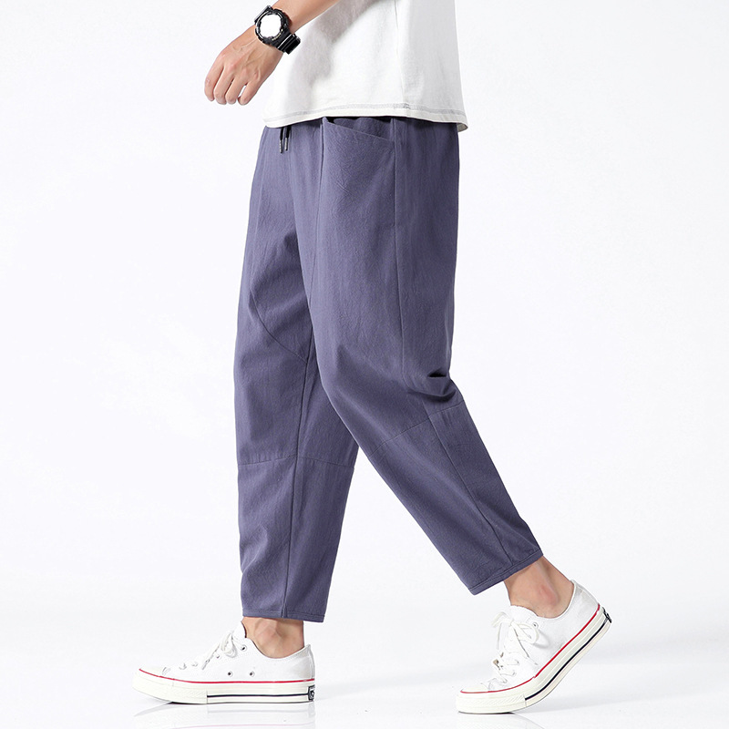 Loose Cotton Linen Cropped Harem Pants Casual - Image 7
