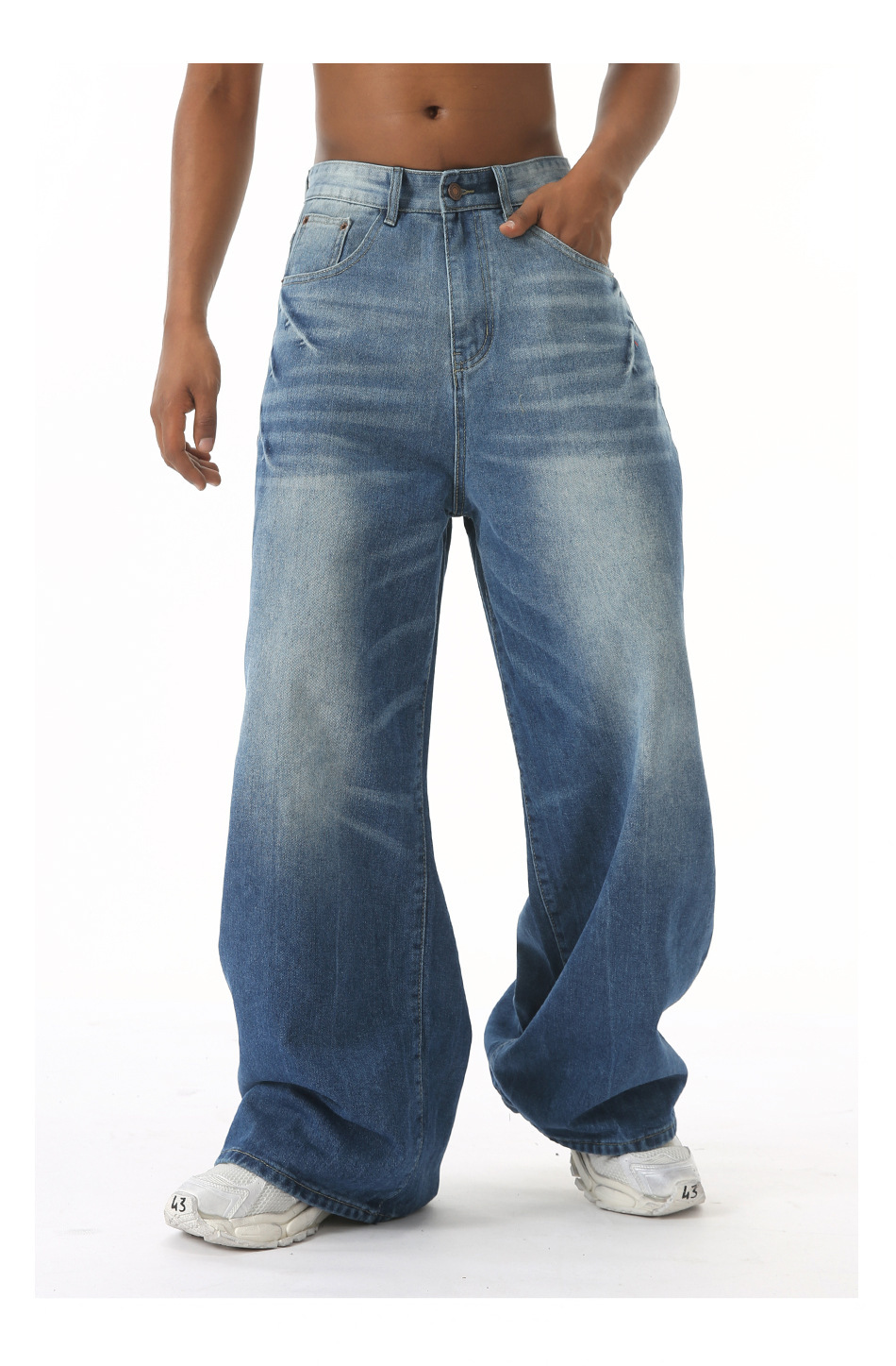 Retro Washed Jeans Loose Straight Wide Leg Pants - Image 2