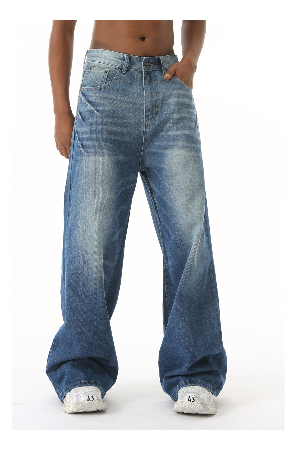 Retro Washed Jeans Loose Straight Wide Leg Pants - Image 3