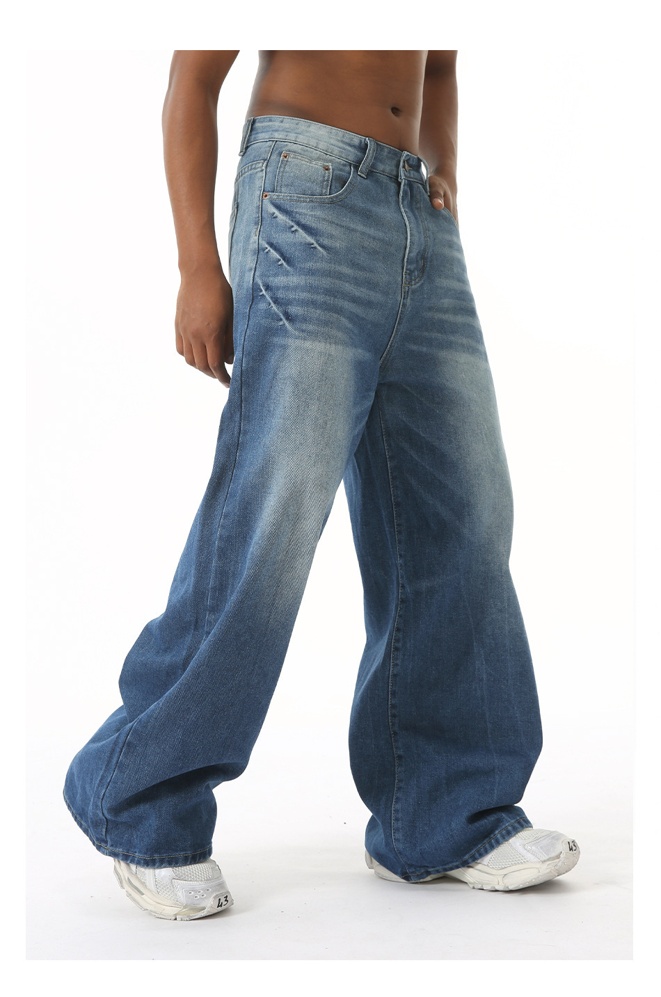 Retro Washed Jeans Loose Straight Wide Leg Pants - Image 4