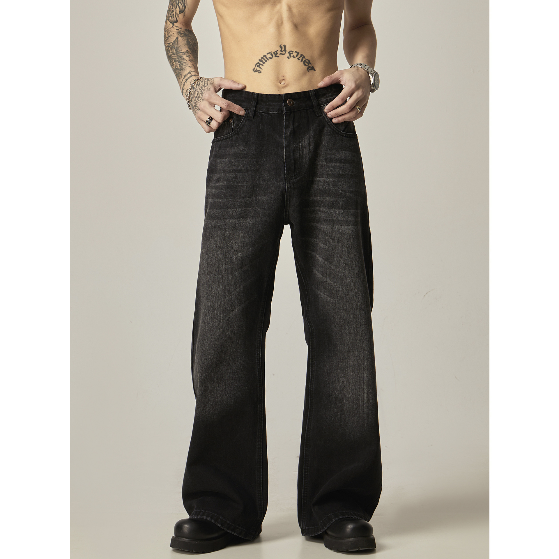 American Retro Black Loose Straight Jeans - Image 2