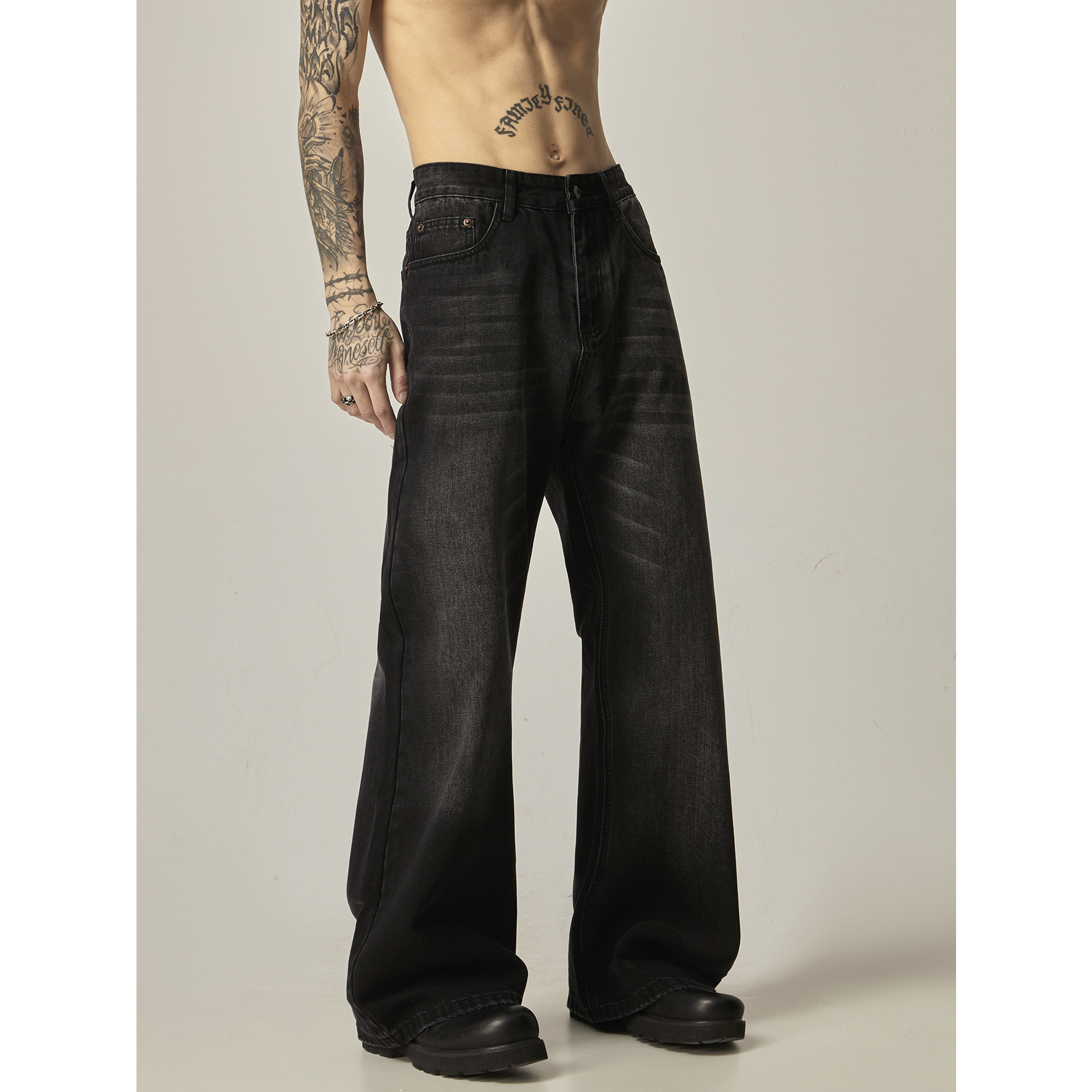 American Retro Black Loose Straight Jeans - Image 3