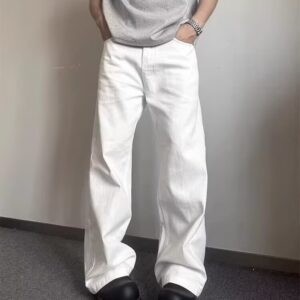 High-grade Loose Straight Wide Leg American High Street White Jeans Men