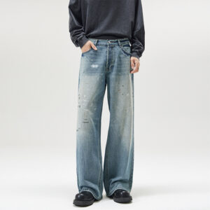 American-style Splash-ink Washed Loose Jeans