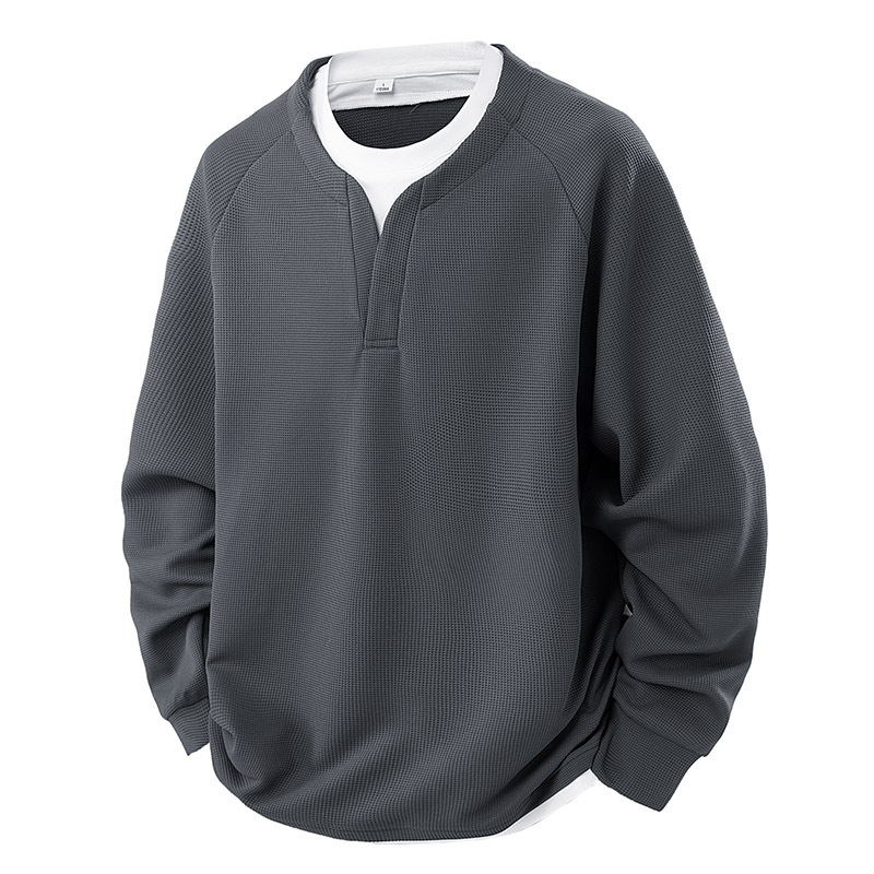 Contrast Colors False-two-piece Trendy V-neck Waffle Sweater Casual All-matching Tops - Image 6