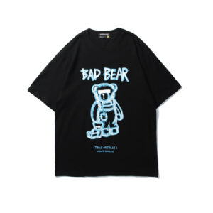 Summer New Ins Tide Brand Creative Graffiti Bear Print Short-Sleeved T-Shirt Male Loose Half-Sleeved Round Neck t-Shirt