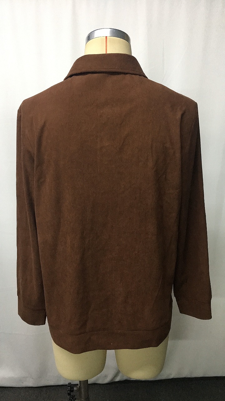Retro Solid Color Corduroy Polo Collar Long Sleeve Sweatshirt - Image 3