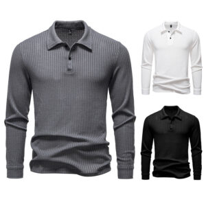 New Men's Walf Checks Fabric Long Sleeve Lapel T-shirt