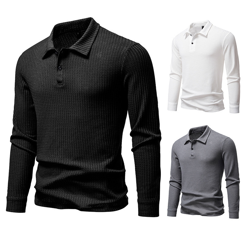 New Men's Walf Checks Fabric Long Sleeve Lapel T-shirt - Image 4