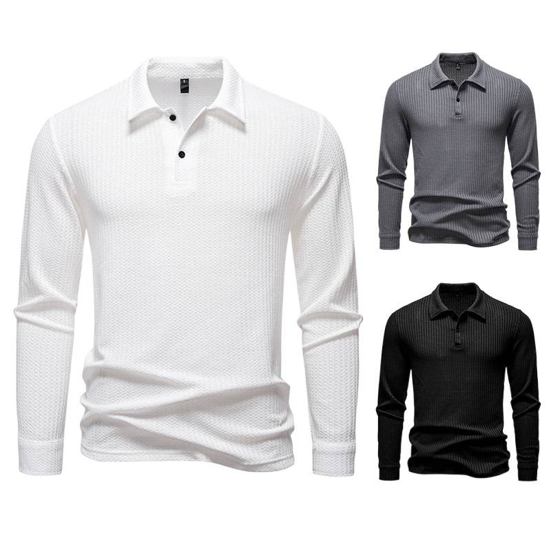 New Men's Walf Checks Fabric Long Sleeve Lapel T-shirt - Image 5