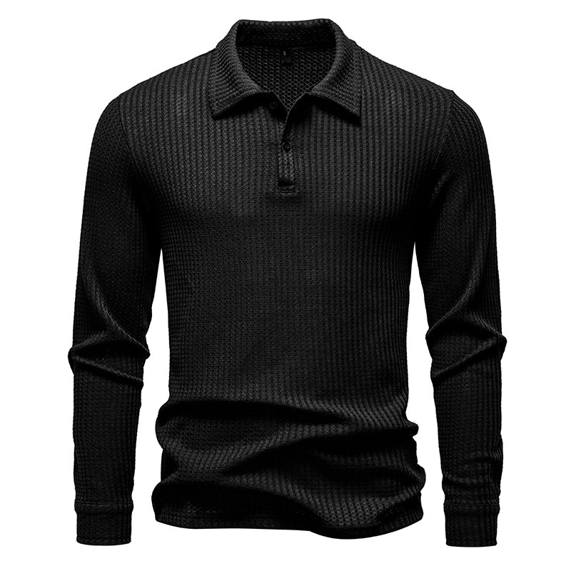 New Men's Walf Checks Fabric Long Sleeve Lapel T-shirt - Image 8