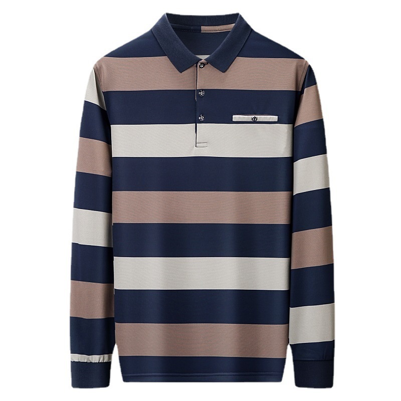 Fashion Colorblock Striped Long Sleeve Lapel T-shirt - Image 4