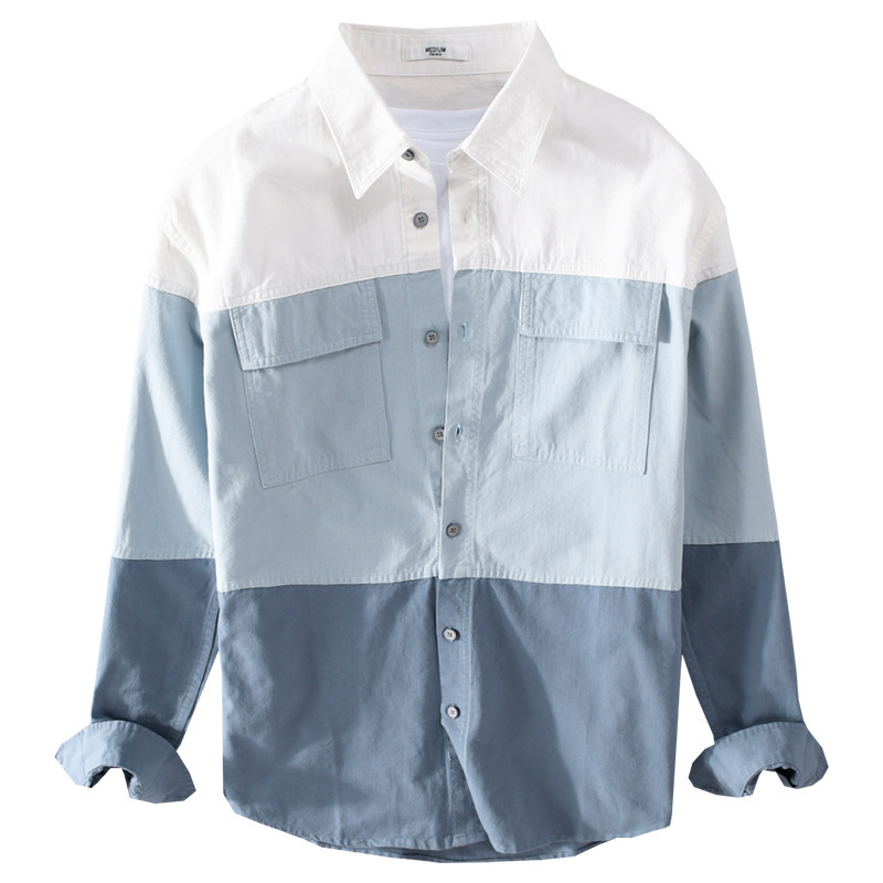 Cotton Long Sleeve Stitching Casual Men's Clothing Shirt - Image 4