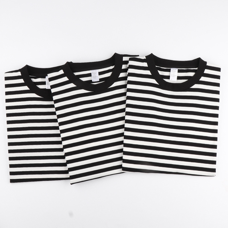 Striped Short Sleeve Simple Men's Versatile T-shirt Loose Top Half Sleeve Slim Striped Navy Skirt - Image 3