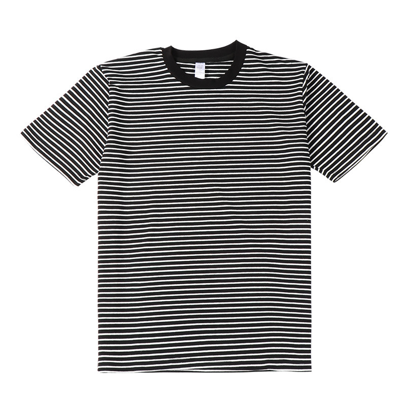 Striped Short Sleeve Simple Men's Versatile T-shirt Loose Top Half Sleeve Slim Striped Navy Skirt - Image 8