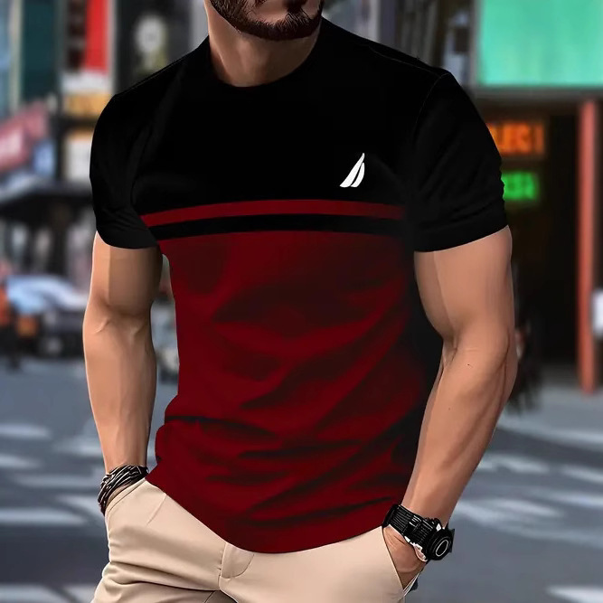 New Fashion Casual High Quality Contrast Color Men's Short Sleeve T-shirt - Image 3