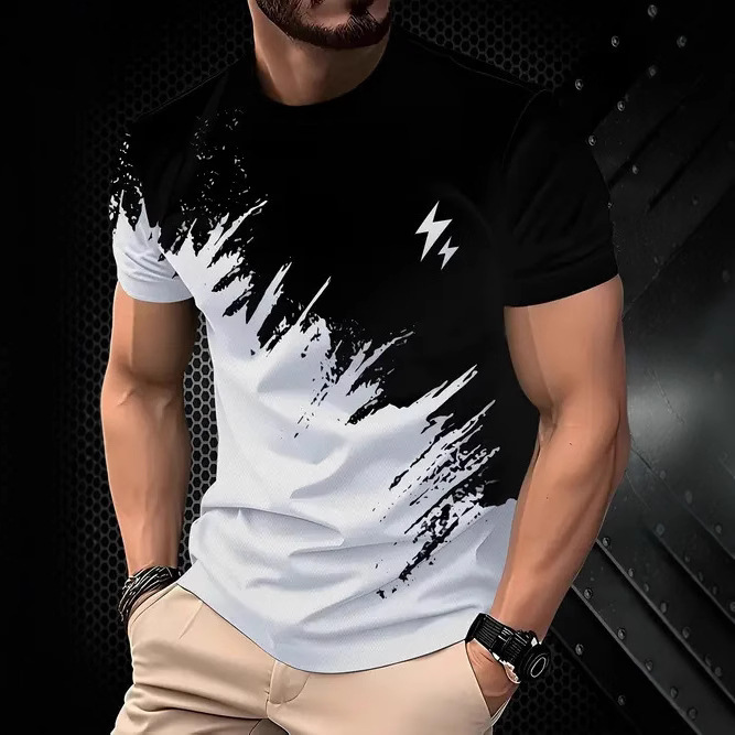 New Fashion Casual High Quality Contrast Color Men's Short Sleeve T-shirt - Image 4