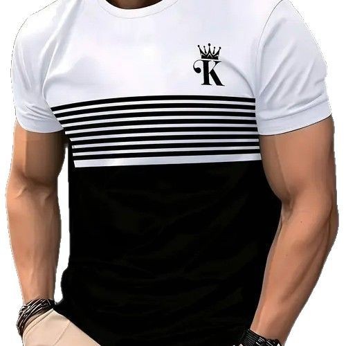 New Fashion Casual High Quality Contrast Color Men's Short Sleeve T-shirt - Image 5