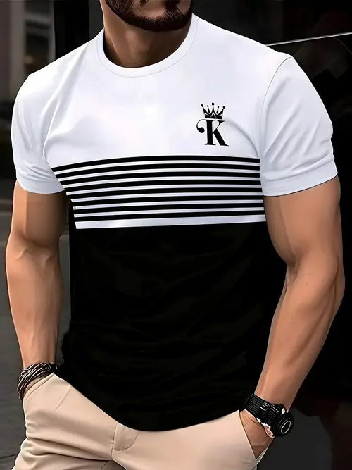 New Fashion Casual High Quality Contrast Color Men's Short Sleeve T-shirt - Image 7