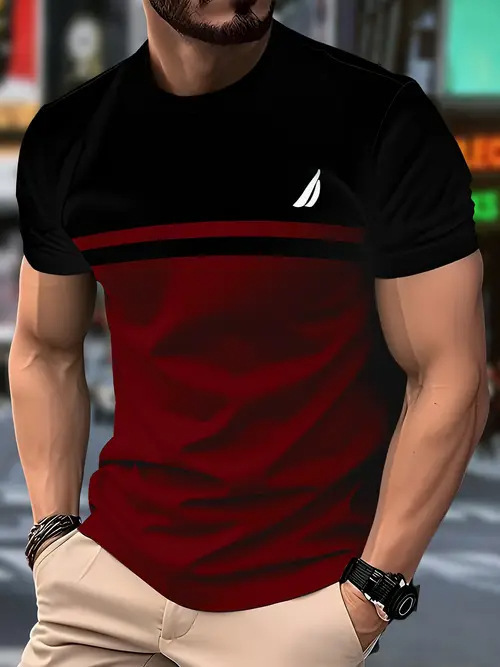 New Fashion Casual High Quality Contrast Color Men's Short Sleeve T-shirt - Image 8