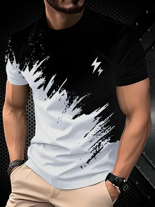 New Fashion Casual High Quality Contrast Color Men's Short Sleeve T-shirt - Image 9