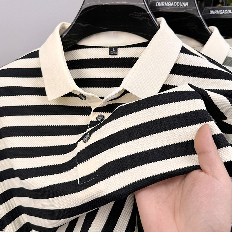 Lapel Jacquard Stripes Breathable Sweat Absorbing Business Casual Men's Clothing - Image 5