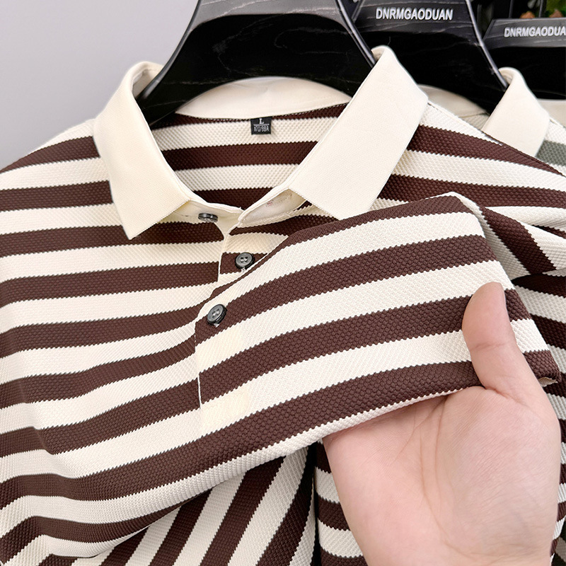 Lapel Jacquard Stripes Breathable Sweat Absorbing Business Casual Men's Clothing - Image 8