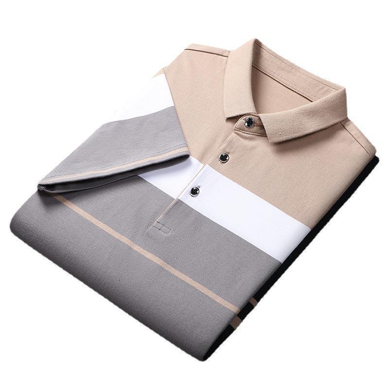 Cotton Striped Stitching Polo Shirt Men's High-end Light Business Striped T-shirt - Image 5