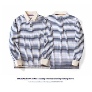 Men's Cotton Striped Long-sleeved Lapel T-shirt