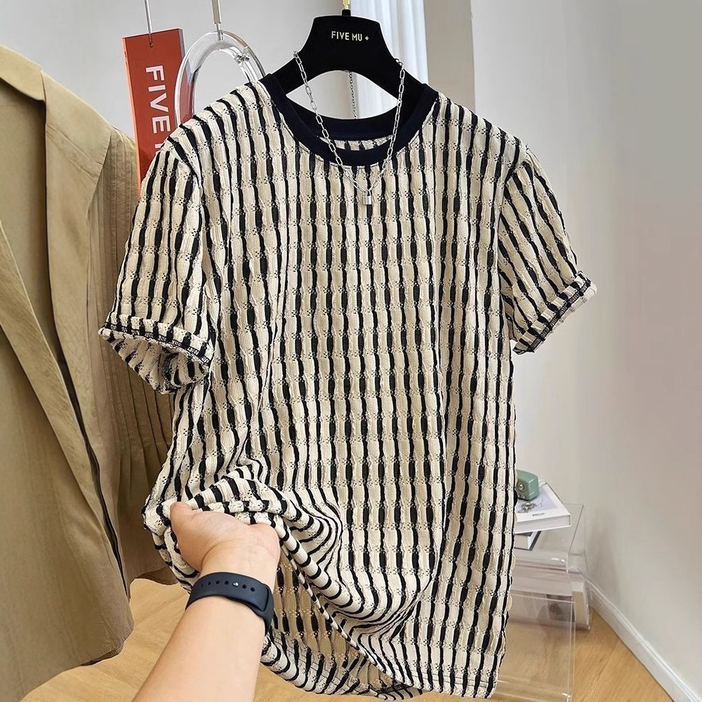 Men's Casual Loose Textile Short Sleeve Stripes - Image 2