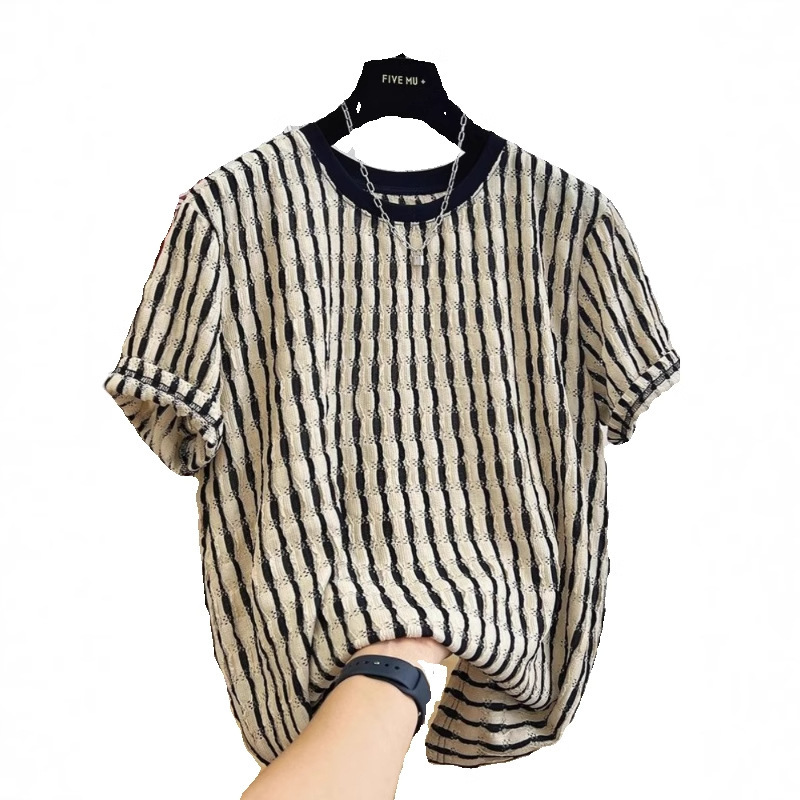 Men's Casual Loose Textile Short Sleeve Stripes - Image 5