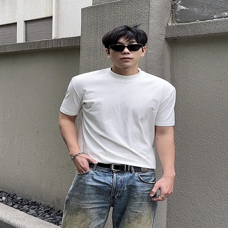 Summer Shoulder Half Turtleneck Cuff Short Sleeve - Image 2