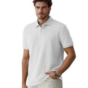 Solid Color Jacquard Short Sleeve Casual Polo Collar Men's