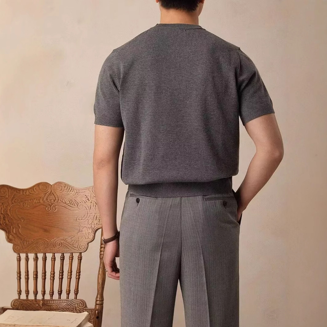 Round Neck Short Sleeve Knitted T-shirt - Image 2