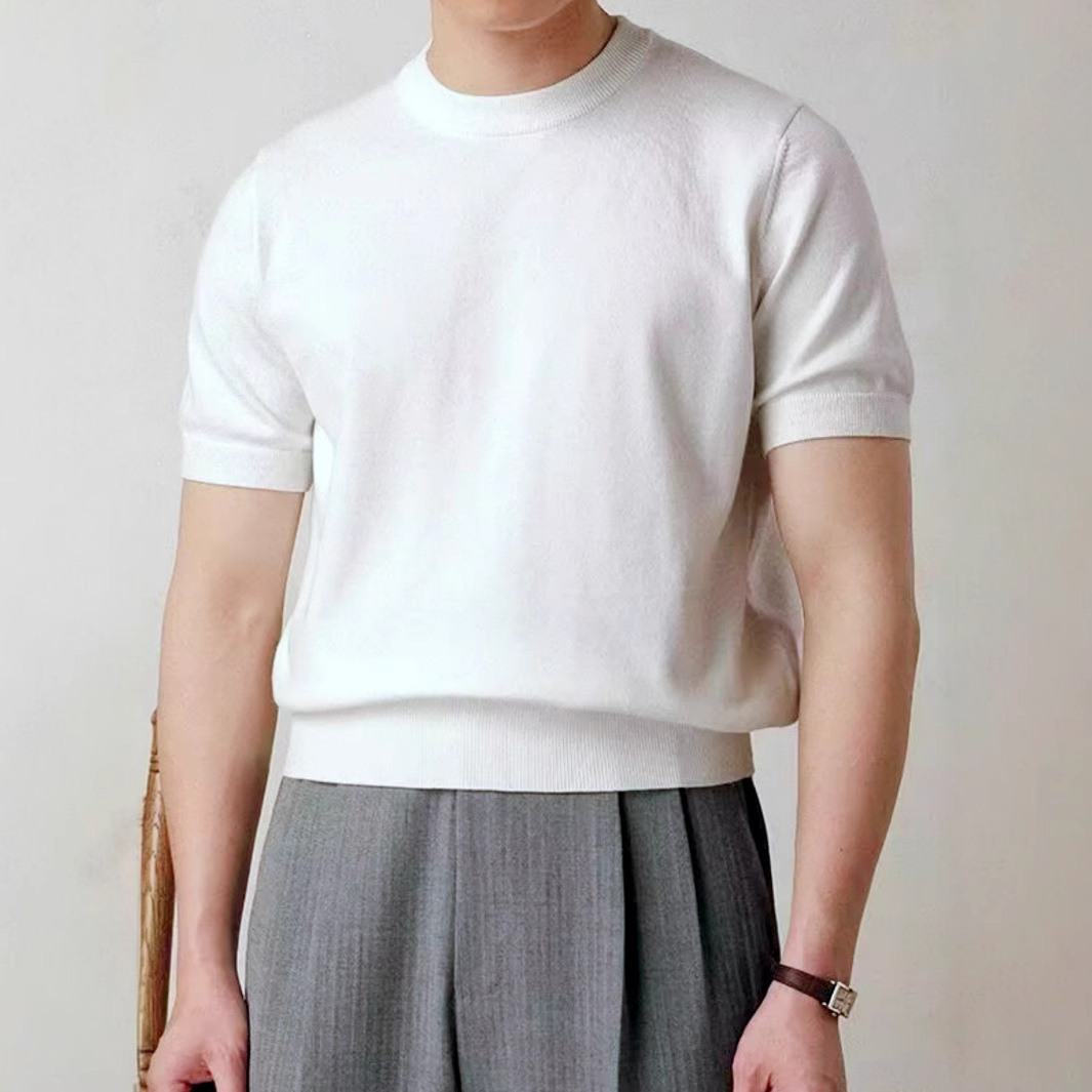 Round Neck Short Sleeve Knitted T-shirt - Image 7