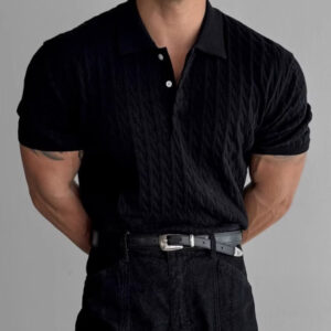 American Retro Hemp Pattern Lapel Men's T-shirt