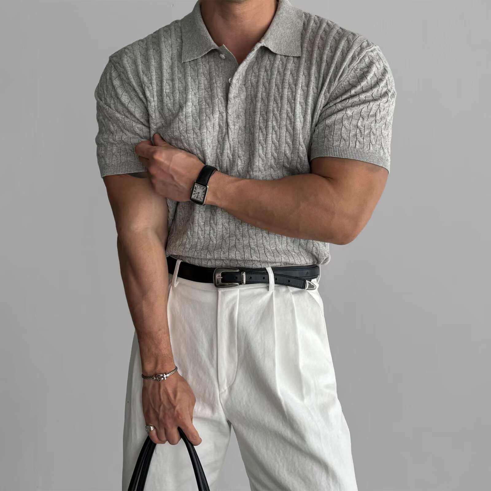 American Retro Hemp Pattern Lapel Men's T-shirt - Image 3