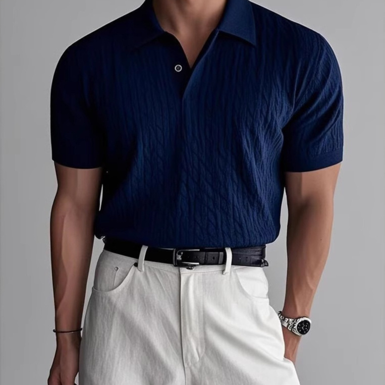 American Retro Hemp Pattern Lapel Men's T-shirt - Image 4