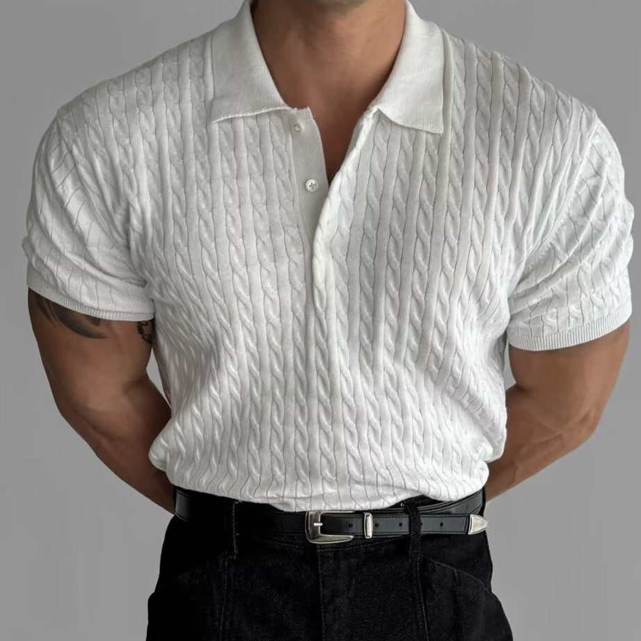 American Retro Hemp Pattern Lapel Men's T-shirt - Image 6