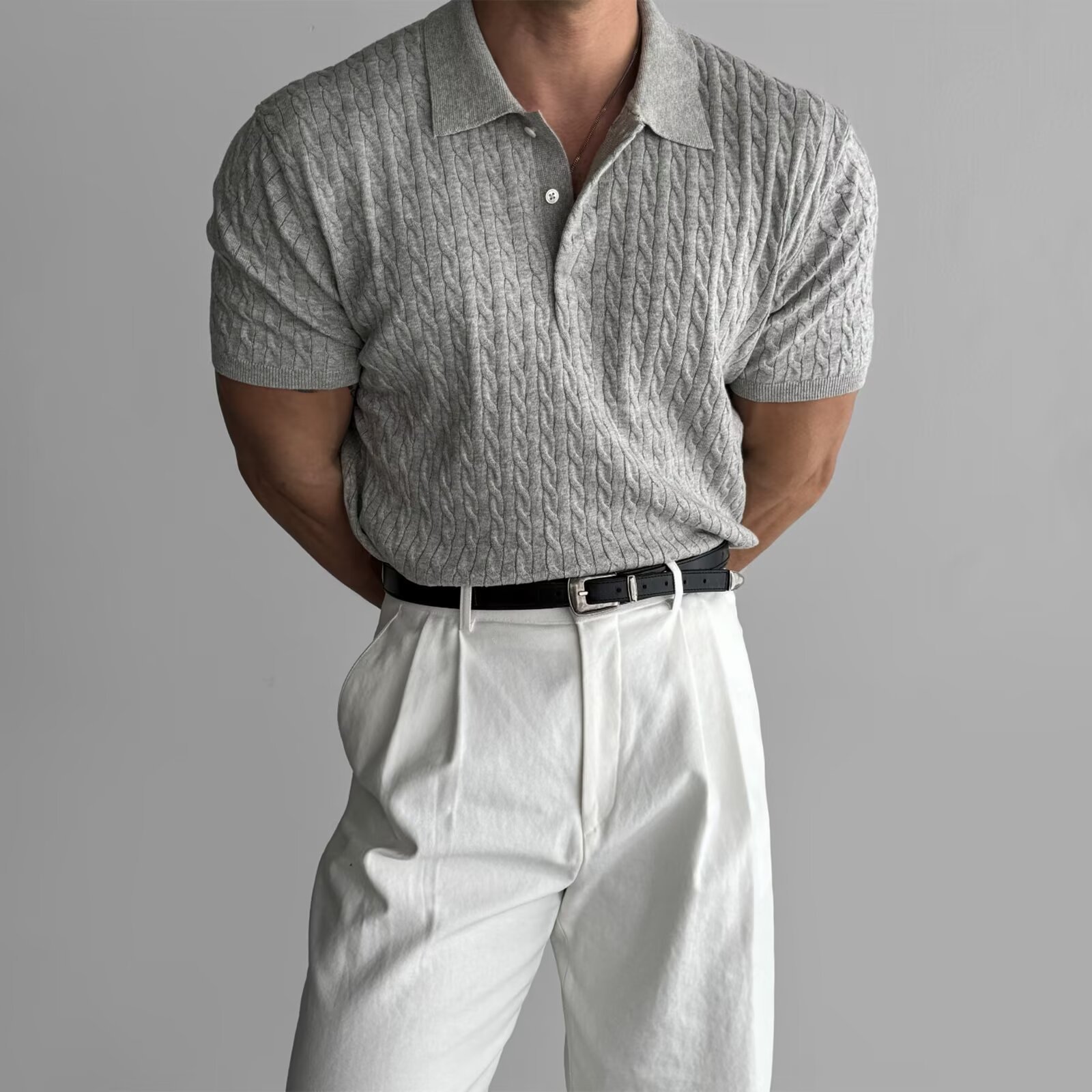 American Retro Hemp Pattern Lapel Men's T-shirt - Image 8