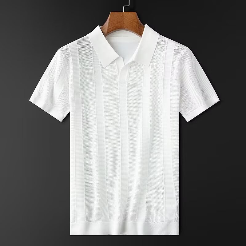 Slim Hollow Knitted Business Casual Men's Lapel T-shirt