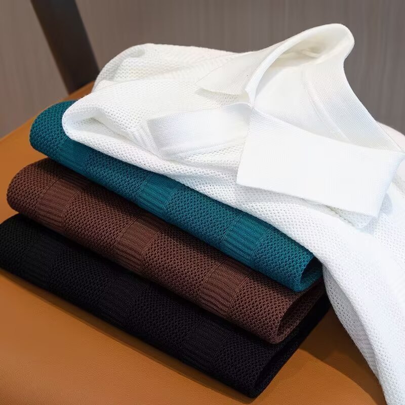 Slim Hollow Knitted Business Casual Men's Lapel T-shirt - Image 3