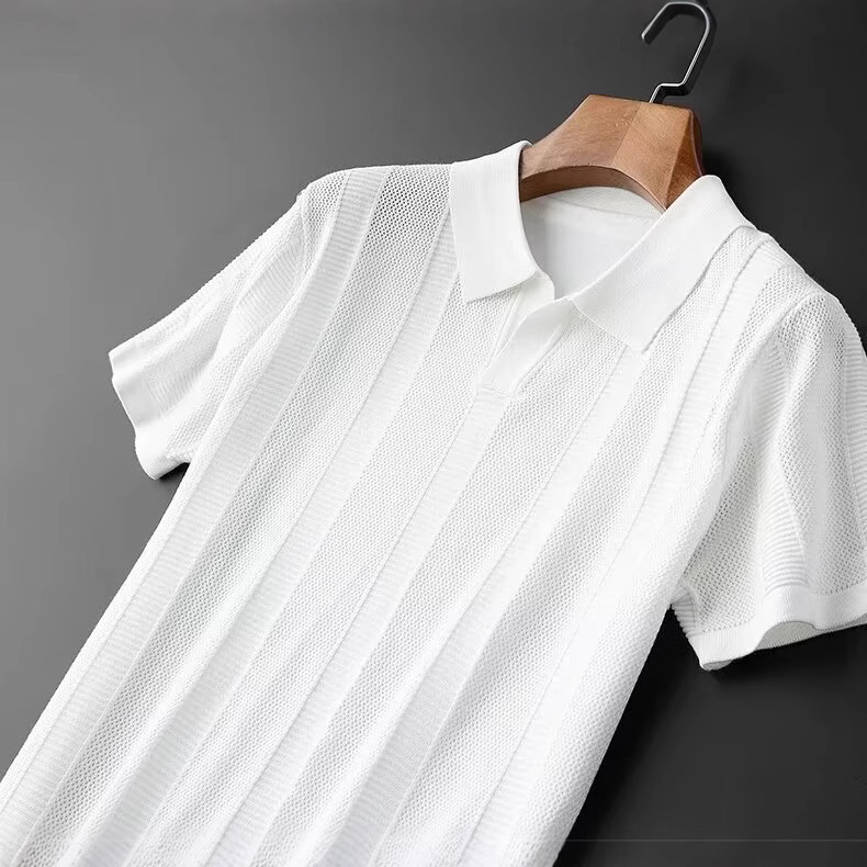Slim Hollow Knitted Business Casual Men's Lapel T-shirt - Image 4