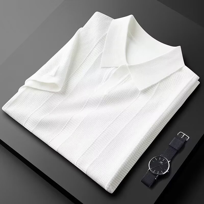 Slim Hollow Knitted Business Casual Men's Lapel T-shirt - Image 7