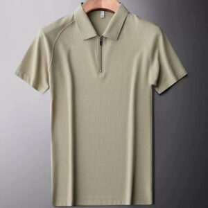 Pure Color Half Zip Short Sleeve T-shirt
