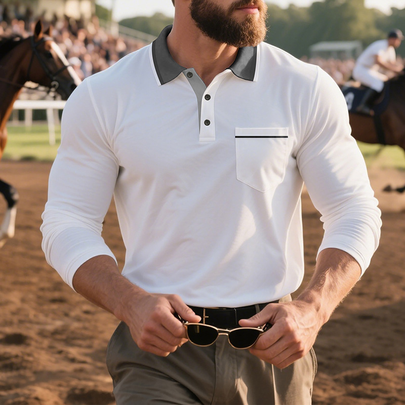 Spring And Autumn American Long-sleeved Men's Polo Shirt