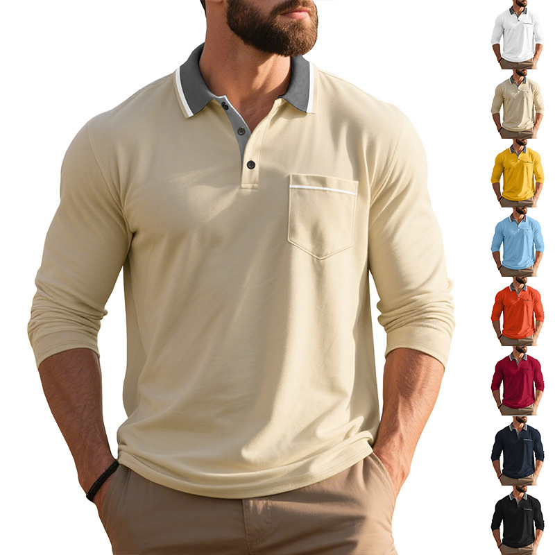 Spring And Autumn American Long-sleeved Men's Polo Shirt - Image 3