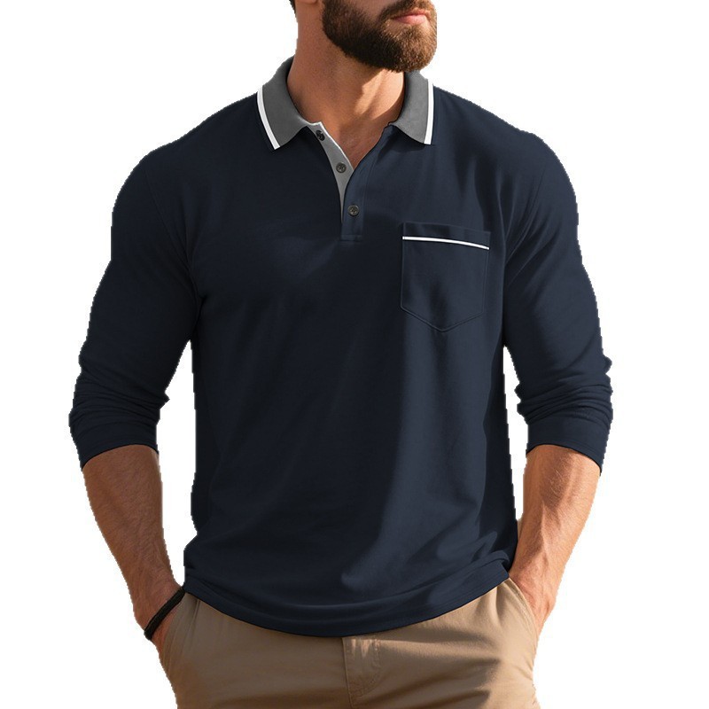 Spring And Autumn American Long-sleeved Men's Polo Shirt - Image 5